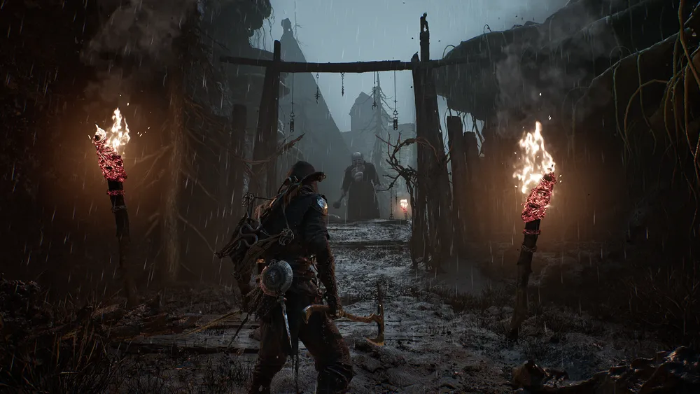 Mortal Shell 2 combat against a pale maggot beast in a flooded cavern